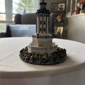 Los Angeles Harbour Lighthouse White and Black Lighthouse Figurine